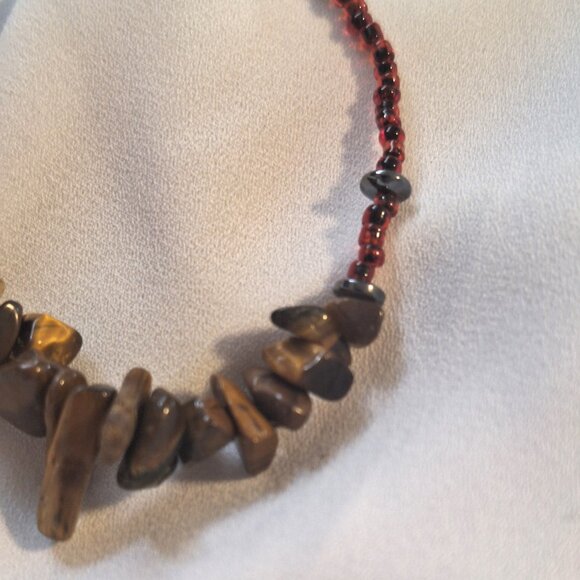 Artisan Made Edgy Beaded Tigers Eye Stone Chip and Hematite Choker Necklace - Picture 6 of 6